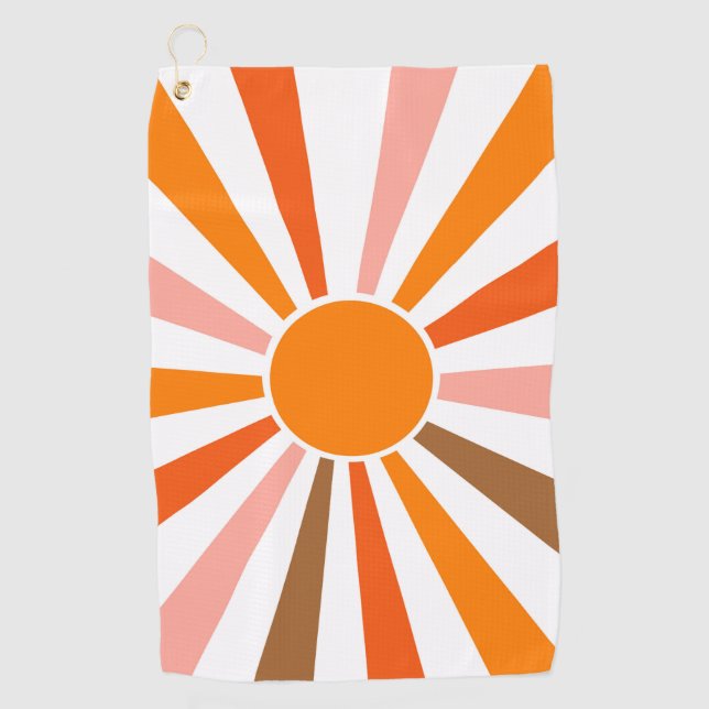 Retro Sun Rays Burset Orange Yellow Red Golfhandtuch (Vorderseite)