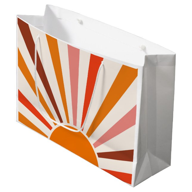 Retro Sun Rays Burset Orange Yellow Red Große Geschenktüte (Vorderseite Schrägansicht)