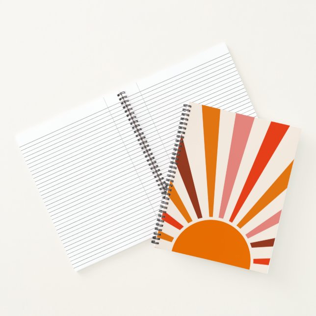 Retro Sun Rays Burset Orange Yellow Red Notizbuch (Innenseite)