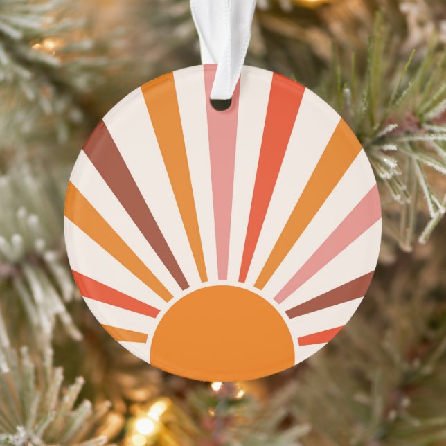 Retro Sun Rays Burset Orange Yellow Red Ornament (Baum)