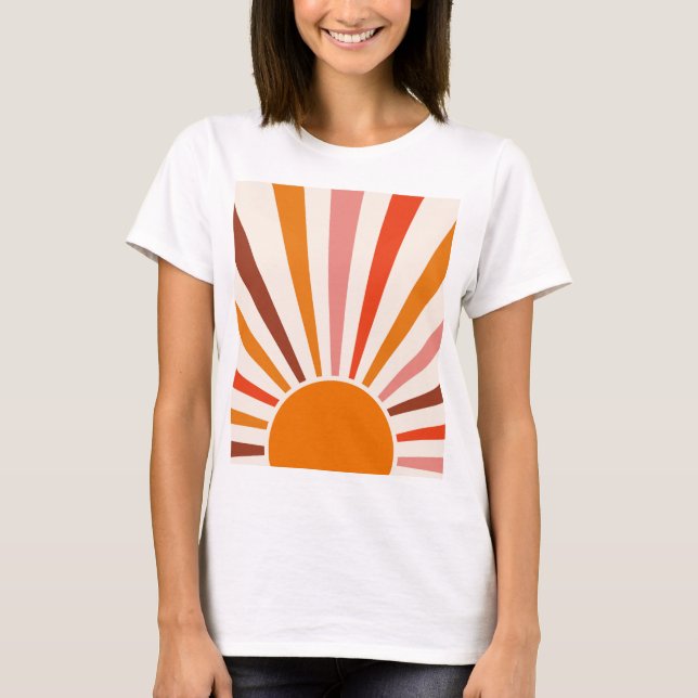 Retro Sun Rays Burset Orange Yellow Red T-Shirt (Vorderseite)