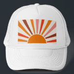 Retro Sun Rays Burset Orange Yellow Red Truckerkappe<br><div class="desc">Die Retro-Sonne brach in warmen Rosa-,  Braun- und Orangetönen aus. Retro moderne orangefarbene Sonnenstrahlen,  Morgensonne geometrische abstrakte Kunst.</div>