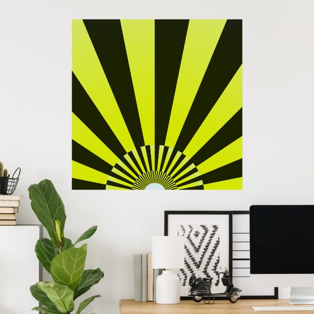Retro Sun Rays Burset Sunset Black Yellow Poster (Heimbüro)