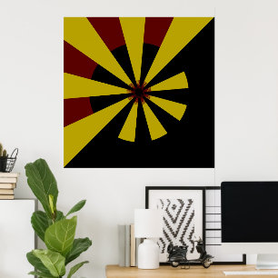 Retro Sun Rays Burset Sunset Black Yellow Red Poster