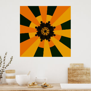 Retro Sun Rays Bursett schwarz orange gelb Poster