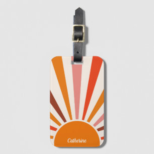 Retro Sun Rays Burst Sunset Orange Mitte Jahrhunde Gepäckanhänger