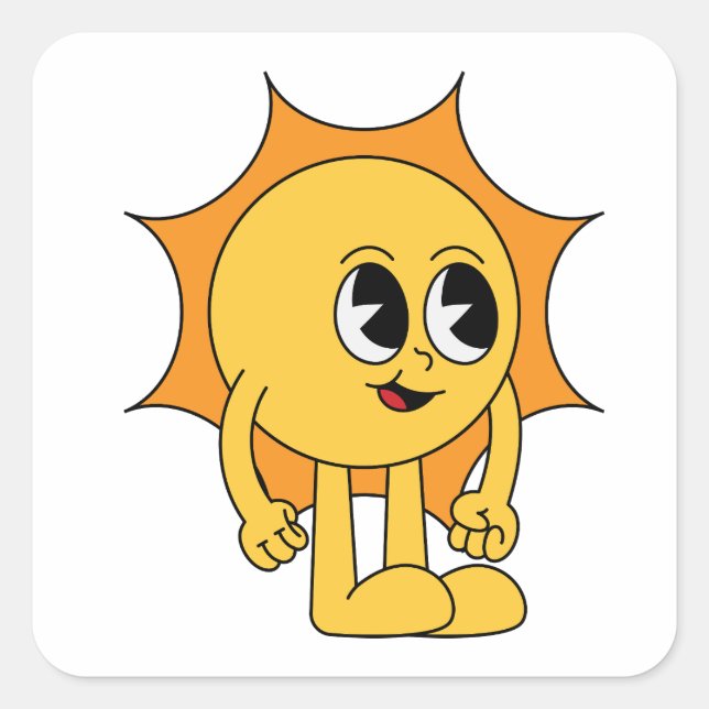 Retro Sun Smiley Quadratischer Aufkleber (Vorderseite)