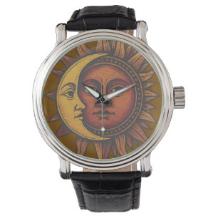 Retro Sun und Mond Armbanduhr