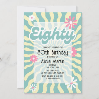 Retro Sun Wave Daisy 80. Geburtstag Einladung