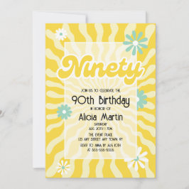 Retro Sun Wave Daisy 90. Geburtstag Einladung