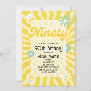 Retro Sun Wave Daisy 90. Geburtstag Einladung