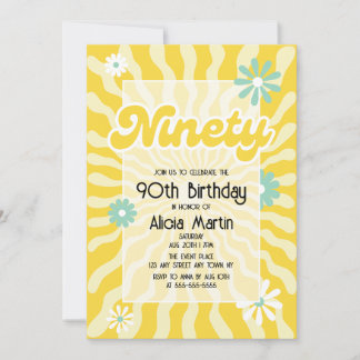 Retro Sun Wave Daisy 90. Geburtstag Einladung