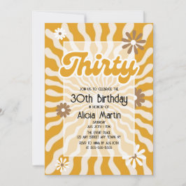 Retro Sun Wave Daisy Brown 30. Geburtstag Einladung