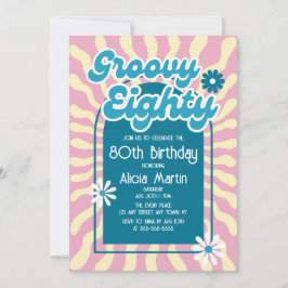 Retro Sun Wave Daisy Groovy Blue 80. Geburtstag Einladung