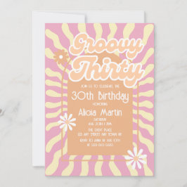 Retro Sun Wave Daisy Groovy Brown 30. Geburtstag Einladung