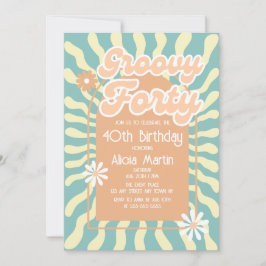 Retro Sun Wave Daisy Groovy Brown 40. Geburtstag Einladung