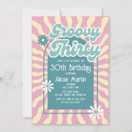 Retro Sun Wave Daisy Groovy Green 30. Geburtstag Einladung