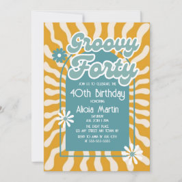 Retro Sun Wave Daisy Groovy Green 40. Geburtstag Einladung
