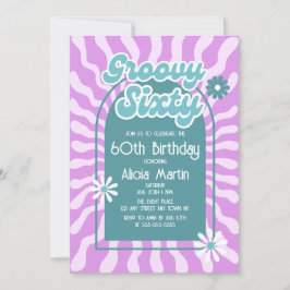 Retro Sun Wave Daisy Groovy Green 60. Geburtstag Einladung