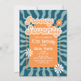 Retro Sun Wave Daisy Groovy Orange 70. Geburtstag Einladung