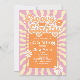 Retro Sun Wave Daisy Groovy Orange 80. Geburtstag Einladung