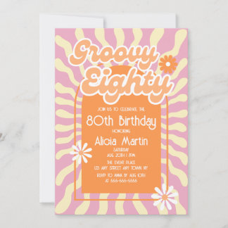 Retro Sun Wave Daisy Groovy Orange 80. Geburtstag Einladung