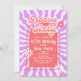 Retro Sun Wave Daisy Groovy Red 60. Geburtstag Einladung
