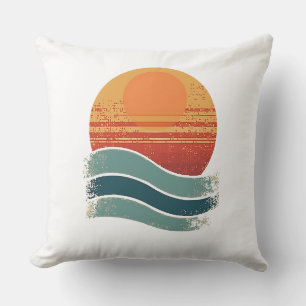 Retro Sun & Waves Minimalistisch Ästhetik für Vint Kissen