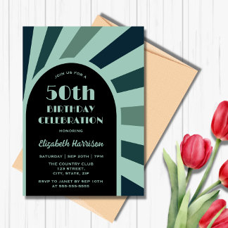 Retro Sunburst Arch Frame Typografie Geburtstag Einladung