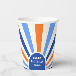 Retro Sunburst Arch Typografie Geburtstag Blau Pappbecher