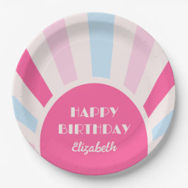 Retro Sunburst Arch Typografie Geburtstagspink Pappteller
