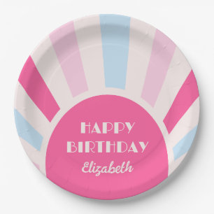 Retro Sunburst Arch Typografie Geburtstagspink Pappteller