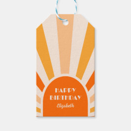 Retro Sunburst Arch Typografy Birthday Peach Geschenkanhänger