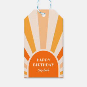 Retro Sunburst Arch Typografy Birthday Peach Geschenkanhänger