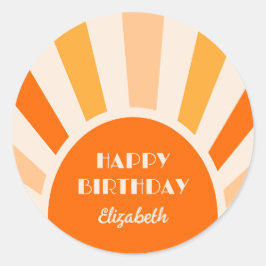 Retro Sunburst Arch Typografy Birthday Peach Runder Aufkleber