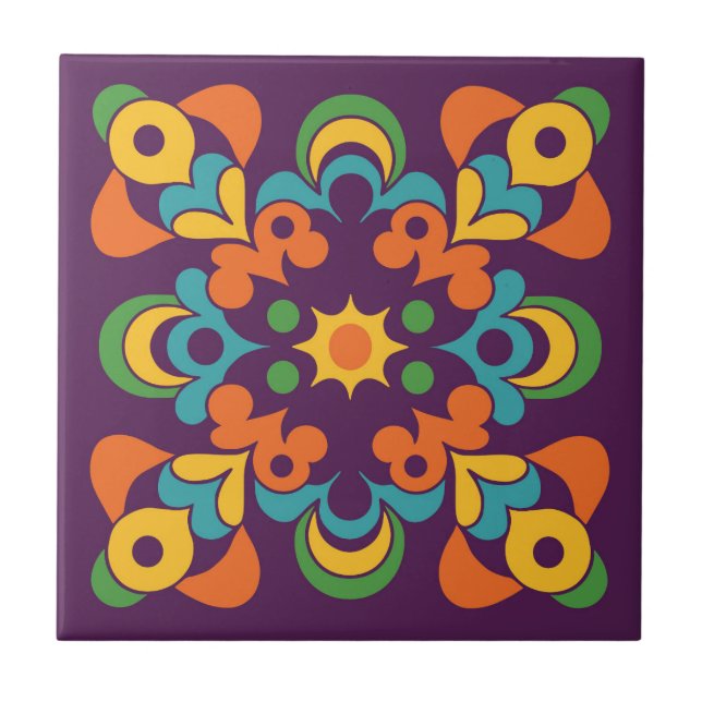 Retro Sunburst Flare Fliese (Vorderseite)
