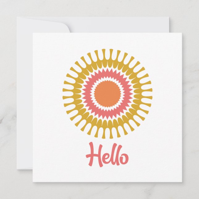 Retro Sunburst Flat Note Card in Rot und Gold Mitteilungskarte (Vorderseite)