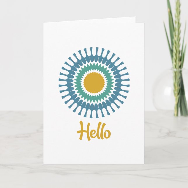 Retro Sunburst Note Card in Grün und Gold (Vorderseite)