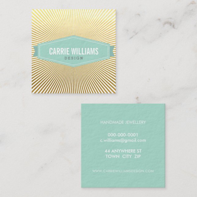 RETRO SUNBURST PATTERN cooles Minze Abzeichen Logo Quadratische Visitenkarte (Vorne/Hinten)