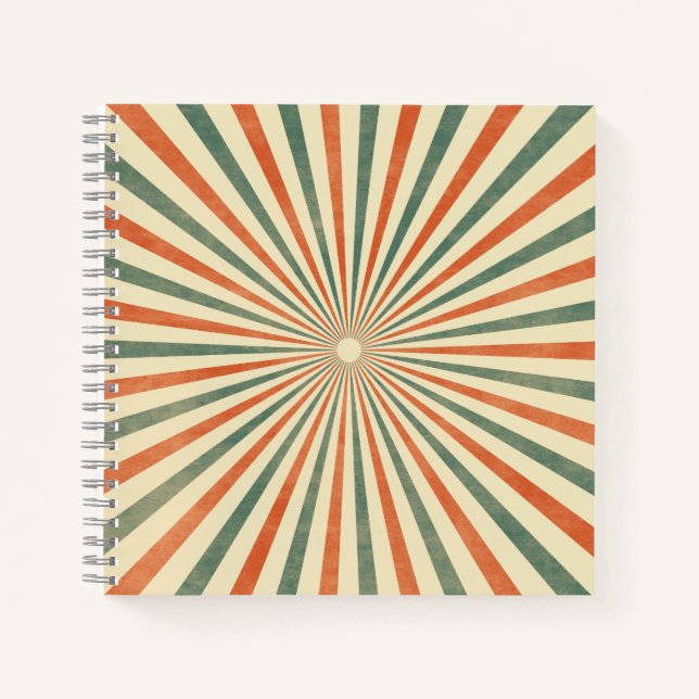 Retro Sunburst Spirale Vintage Gestaltung Notizbuch (Vorderseite)