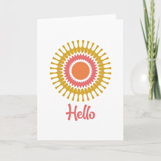 Retro Sunbury Note Card in Rot, Orange und Gold (Vorderseite)