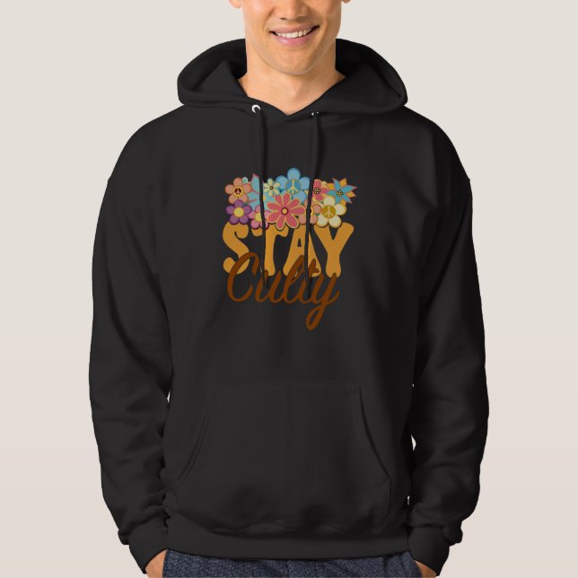 Retro Sunflower Hippie Stay Culty Positive Mind Ha Hoodie (Vorderseite)
