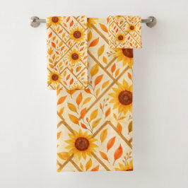 Retro Sunflower & Rustikales Bauernhaus Wasserfarb Badhandtuch Set