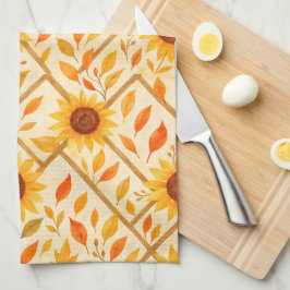 Retro Sunflower & Rustikales Bauernhaus Wasserfarb Geschirrtuch