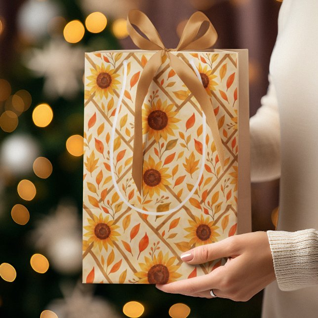 Retro Sunflower & Rustikales Bauernhaus Wasserfarb Mittlere Geschenktüte (Von Creator hochgeladen)