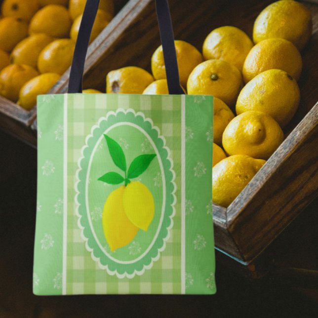 Retro Sunny Lemon Gelbes Frühlinggrün (Perfect tote for the farmers market!)