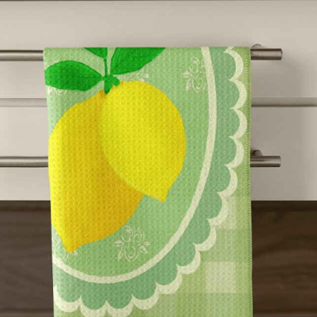 Retro Sunny Lemon Gelbes Frühlinggrün Geschirrtuch (Fresh lemons for your kitchen! )