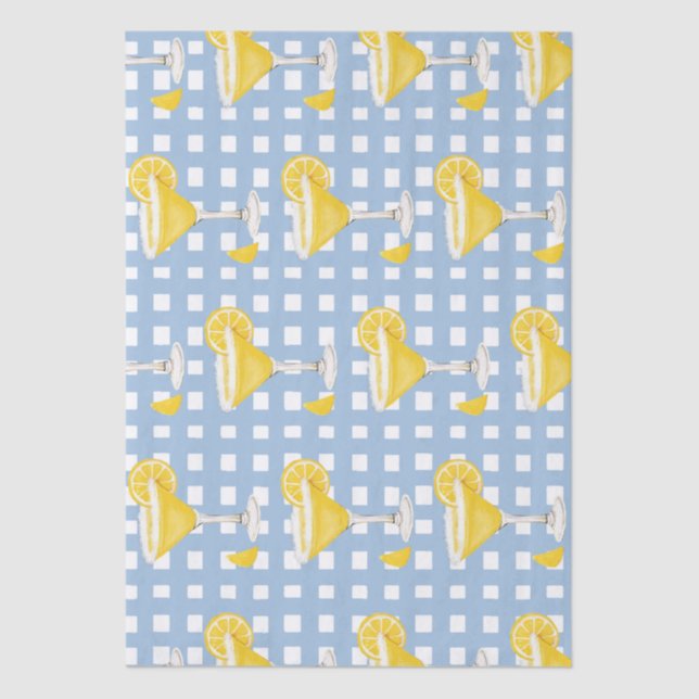 Retro Sunny Yellow Lemon Drop Blue Check Seidenpapier (Vorderseite)