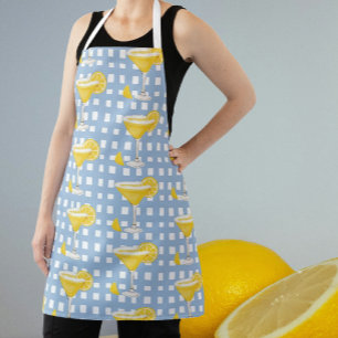 Retro Sunny Yellow Lemon Drop Blue Karo Schürze