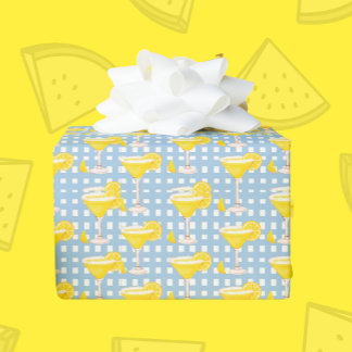 Retro Sunny Yellow Lemon Drop Blue White Check Geschenkpapier